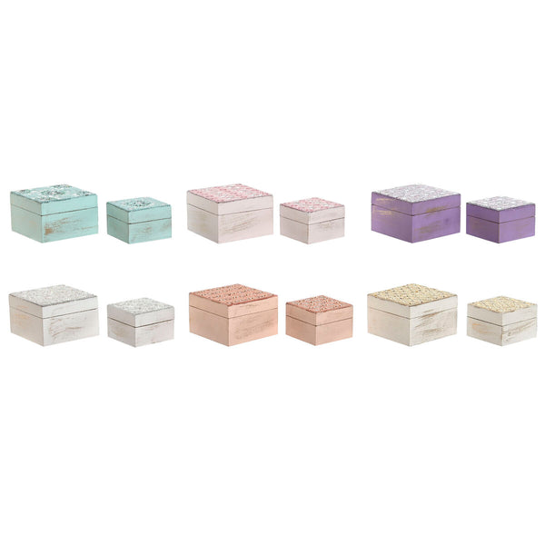 Box-Schmuckkästchen Home ESPRIT Bunt Rosa Lila Mango-Holz 10 X 10 X 6,6 cm (2 Stücke) (6 Stück)