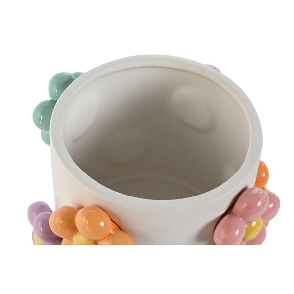 Blumentopf Home ESPRIT Weiß Bunt Dolomite Blomster 17 x 17 x 14,5 cm