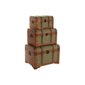 Truhensatz Home ESPRIT grün Bunt Holz Leinwand Tropical 60 x 43,5 x 42 cm (3 Stück)