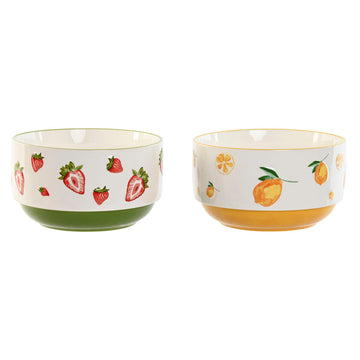 Salatschüssel Home ESPRIT Gelb Rot grün Porzellan 21 x 21 x 12 cm (2 Stück)