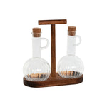 Öl- und Essig-Set Home ESPRIT natürlich Kristall Akazienholz 350 ml 20,4 x 9 x 21 cm