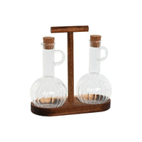 Öl- und Essig-Set Home ESPRIT natürlich Kristall Akazienholz 350 ml 20,4 x 9 x 21 cm