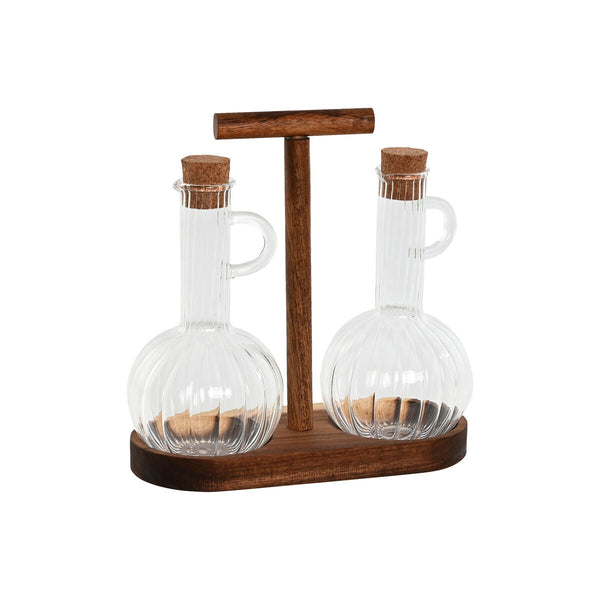 Öl- und Essig-Set Home ESPRIT natürlich Kristall Akazienholz 350 ml 20,4 x 9 x 21 cm