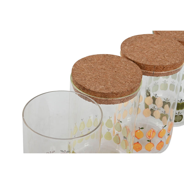Gefäß Home ESPRIT Gelb grün natürlich Kork Silikon Borosilikatglas Shabby Chic 1 L (4 Stück)
