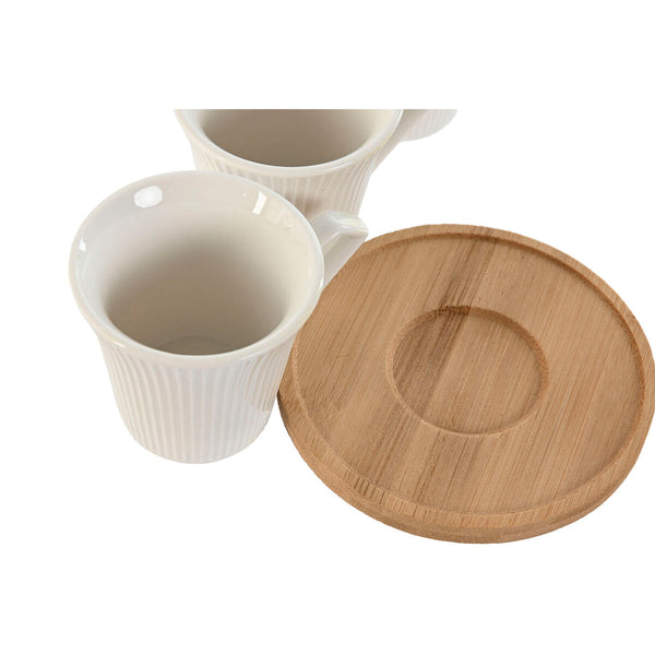 Set aus 6 Teetassen mit Teller Home ESPRIT Weiß Bambus Porzellan 90 ml