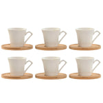 Set aus 6 Teetassen mit Teller Home ESPRIT Weiß Bambus Porzellan 90 ml