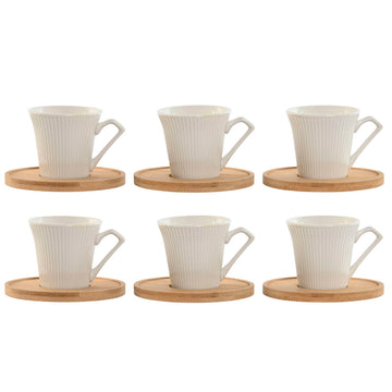 Set aus 6 Teetassen mit Teller Home ESPRIT Weiß Bambus Porzellan 90 ml