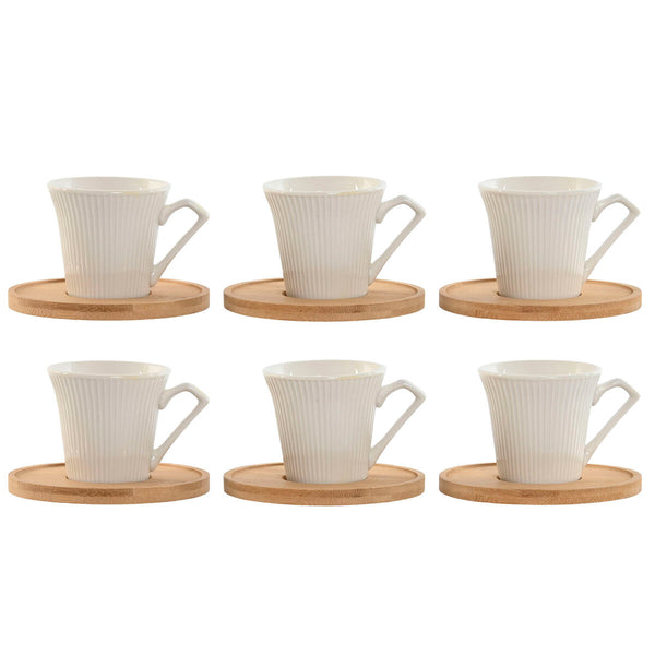 Set aus 6 Teetassen mit Teller Home ESPRIT Weiß Bambus Porzellan 90 ml