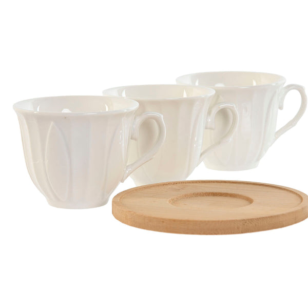 Satz von Kaffeetassen Home ESPRIT Weiß Bambus Porzellan 90 ml