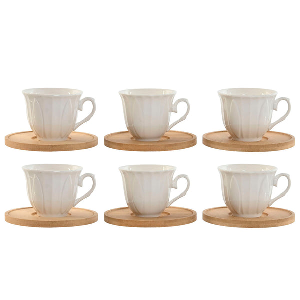 Satz von Kaffeetassen Home ESPRIT Weiß Bambus Porzellan 90 ml