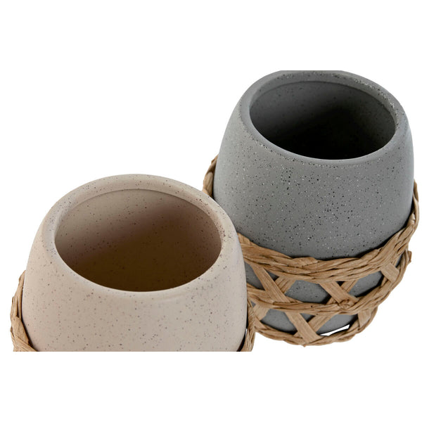 Zahnbürstenhalter Home ESPRIT Grau Creme Dolomite 9 x 9 x 10,5 cm (2 Stück)