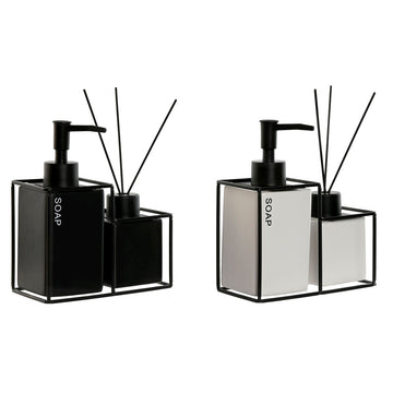 Badezimmer Set Home ESPRIT Weiß Schwarz Metall Dolomite 14,5 x 8 x 17 cm 2 Stücke (2 Stück)