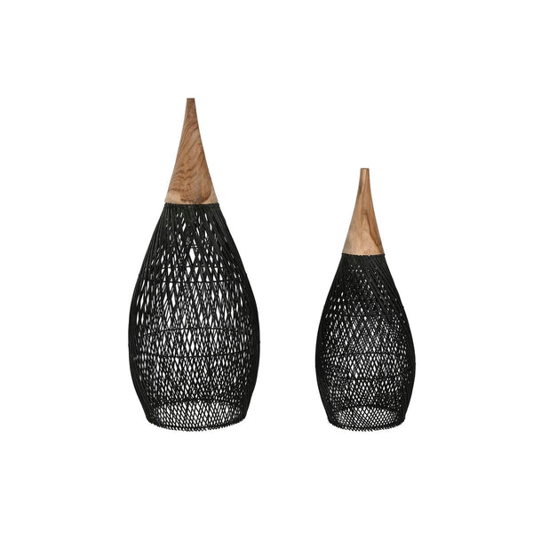 Lampenschirm Home ESPRIT Schwarz Bambus Teakholz 35 x 35 x 85 cm (2 Stück)