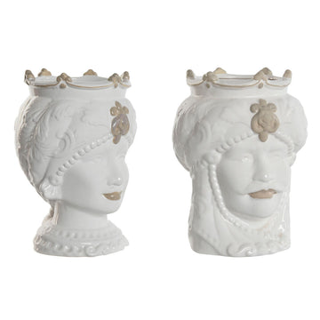 Blumentopf Home ESPRIT Weiß Beige Porzellan 15 x 15 x 26.5 cm (2 Stück)