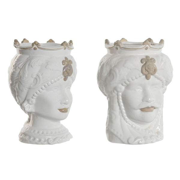 Blumentopf Home ESPRIT Weiß Beige Porzellan 15 x 15 x 26.5 cm (2 Stück)