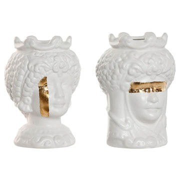 Blumentopf Home ESPRIT Weiß Gold Porzellan 10 x 10 x 14 cm (2 Stück)