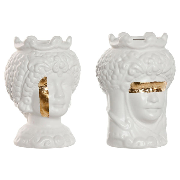 Blumentopf Home ESPRIT Weiß Gold Porzellan 10 x 10 x 14 cm (2 Stück)