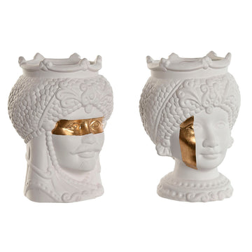 Blumentopf Home ESPRIT Weiß Gold Porzellan 15 x 15 x 26.5 cm (2 Stück)