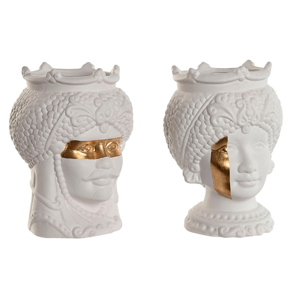 Blumentopf Home ESPRIT Weiß Gold Porzellan 15 x 15 x 26.5 cm (2 Stück)