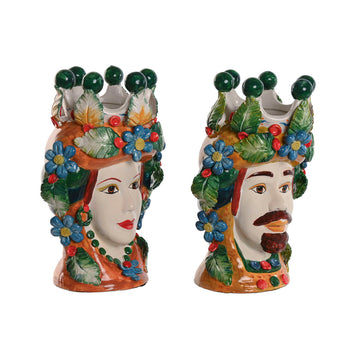 Blumentopf Home ESPRIT grün Bunt Porzellan 20 x 20 x 32 cm (2 Stück)