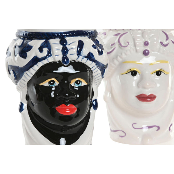 Blumentopf Home ESPRIT Blau Weiß Schwarz Porzellan 12 x 12 x 20 cm (2 Stück)