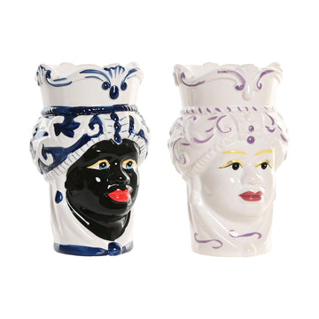 Blumentopf Home ESPRIT Blau Weiß Schwarz Porzellan 12 x 12 x 20 cm (2 Stück)