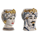 Blumentopf Home ESPRIT Blau Weiß Gold Porzellan 15 x 15 x 26 cm (2 Stück)