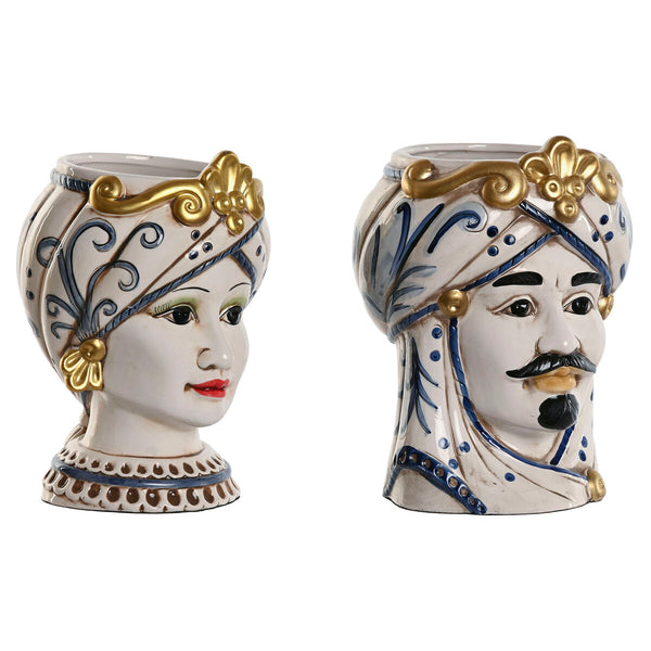 Blumentopf Home ESPRIT Blau Weiß Gold Porzellan 15 x 15 x 26 cm (2 Stück)