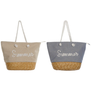 Damen Handtasche Home ESPRIT Blau Beige natürlich 52 x 16 x 33 cm (2 Stück)