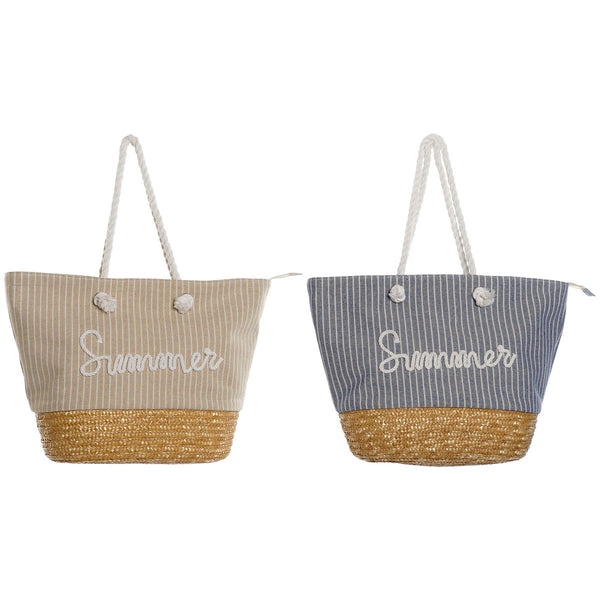 Damen Handtasche Home ESPRIT Blau Beige natürlich 52 x 16 x 33 cm (2 Stück)