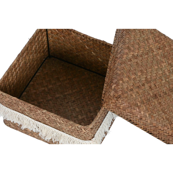 Korb-Set Home ESPRIT Weiß natürlich Naturfaser Boho Abgenutzt 30 x 30 x 19 cm 4 Stücke