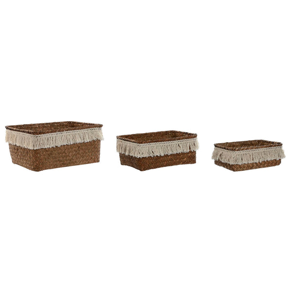 Korb-Set Home ESPRIT Naturfaser Boho Abgenutzt 23 x 17 x 10 cm