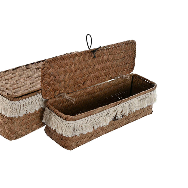 Korb-Set Home ESPRIT Weiß natürlich Naturfaser Boho Abgenutzt 32 x 12 x 10 cm 3 Stücke