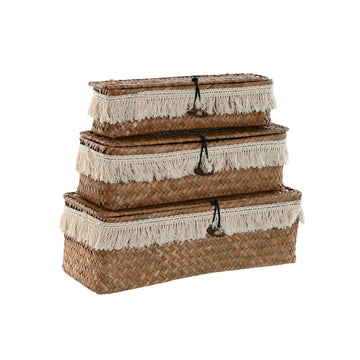 Korb-Set Home ESPRIT Weiß natürlich Naturfaser Boho Abgenutzt 32 x 12 x 10 cm 3 Stücke