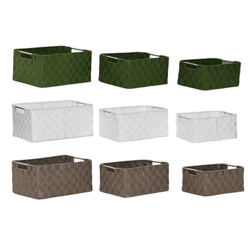 Korb-Set Home ESPRIT grün Grau Creme Metall Polypropylen 38 x 28 x 17 cm 3 Stücke (3 Stück)