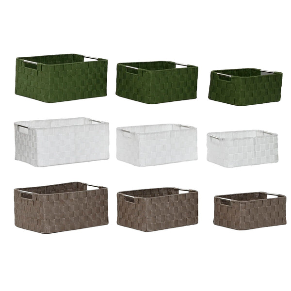 Korb-Set Home ESPRIT grün Grau Creme Metall Polypropylen 38 x 28 x 17 cm 3 Stücke (3 Stück)