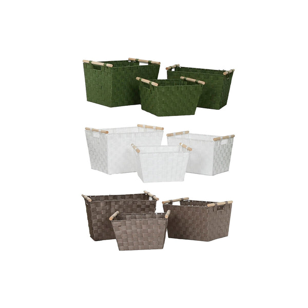 Korb-Set Home ESPRIT grün Grau Creme Holz Polypropylen 43 x 30 x 30 cm 3 Stücke (3 Stück)