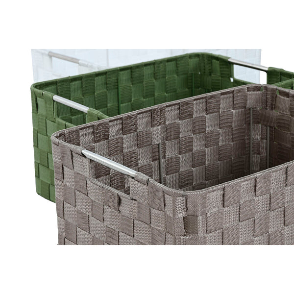Korb-Set Home ESPRIT grün Grau Creme Metall Polypropylen 44 x 32 x 20 cm (3 Stück)