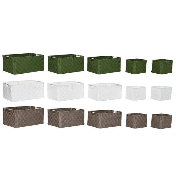Korb-Set Home ESPRIT grün Grau Creme Metall Polypropylen 44 x 32 x 20 cm (3 Stück)