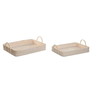 Tablettset Home ESPRIT Weiß natürlich Bambus Rattan 45 x 35 x 13 cm