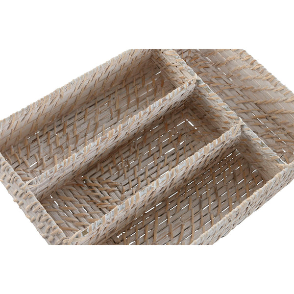 Besteckkasten Home ESPRIT Weiß natürlich Bambus 34 x 24 x 6 cm
