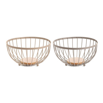 Obstschale Home ESPRIT Beige Rosa Metall Kautschukholz 25 x 25 x 13 cm (2 Stück)