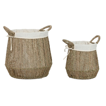 Korb für schmutzige Wäsche Home ESPRIT Weiß natürlich Seetang 43 x 43 x 48 cm (2 Stück)