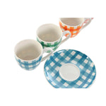 Set aus 6 Teetassen mit Teller Home ESPRIT Blau Weiß grün Orange Rosa Porzellan Streifen Mediterraner 90 ml