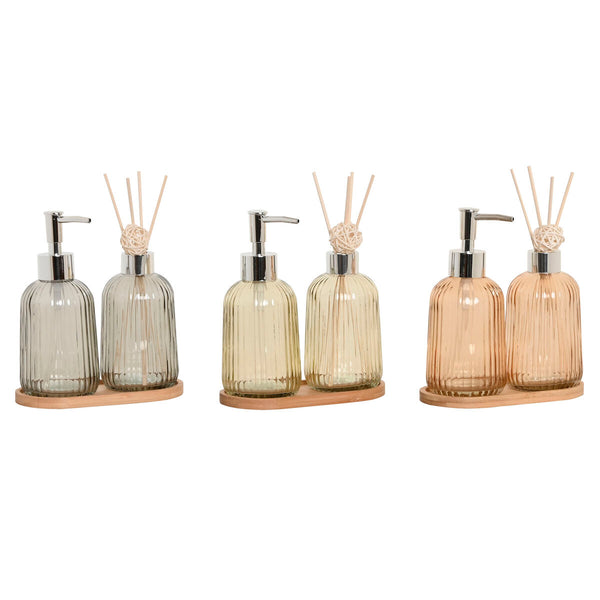 Badezimmer Set Home ESPRIT Grau Orange Bernstein Bambus Kristall 3 Stücke