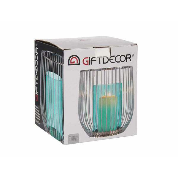 Kerzenschale Gift Decor Blau Silberfarben Silber Metall Glas 15 x 17 x 15 cm Käfig