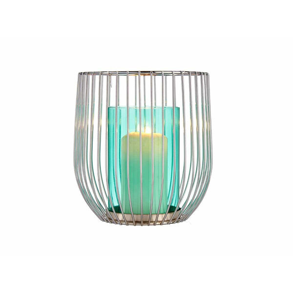 Kerzenschale Gift Decor Blau Silberfarben Silber Metall Glas 15 x 17 x 15 cm Käfig