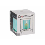 Kerzenschale Gift Decor Blau Silberfarben Silber Metall Glas 11,5 x 12,6 x 11,5 cm karriert