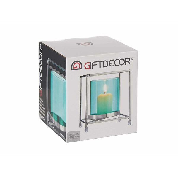 Kerzenschale Gift Decor Blau Silberfarben Silber Metall Glas 11,5 x 12,6 x 11,5 cm karriert