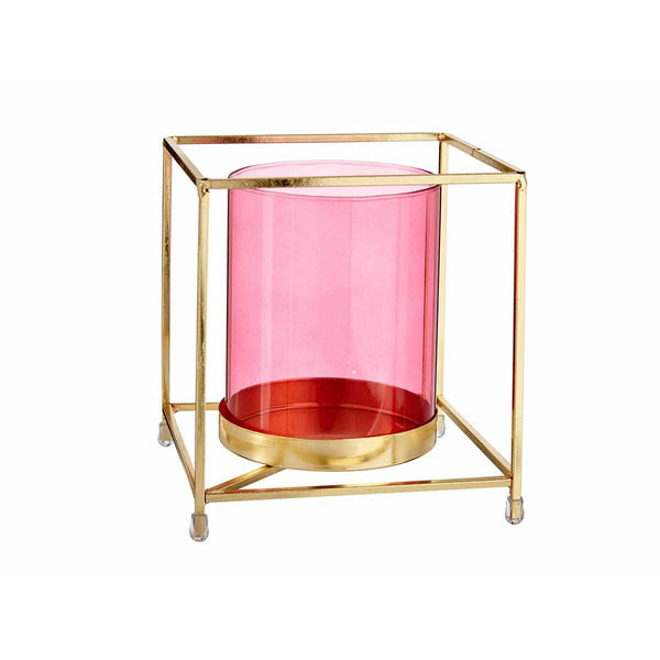Kerzenschale Gift Decor Rosa Gold Metall Glas 14 x 15,5 x 14 cm karriert
